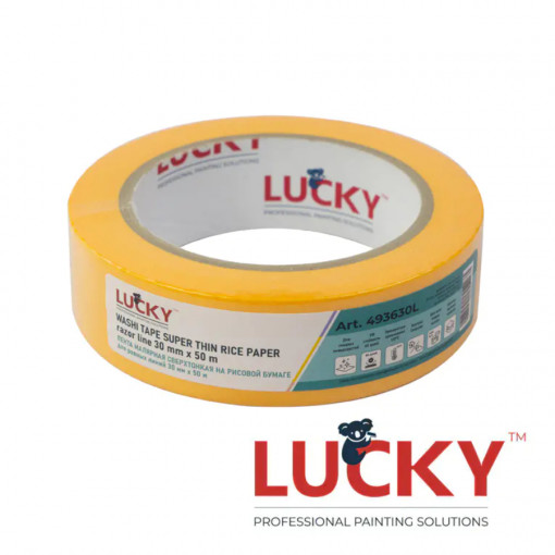 Лента малярная рисовая бумага 30 мм х 50 м Lucky Washi Razor Line сверхтонкая, золотая