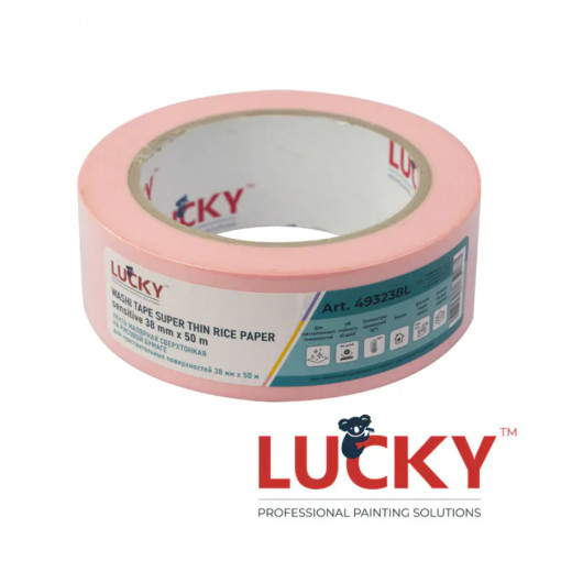 Лента малярная рисовая бумага 38 мм х 50 м Lucky Washi Sensitive сверхтонкая, розовая