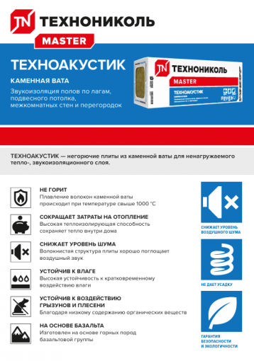 Утеплитель ТехноНИКОЛЬ ТехноАКУСТИК 1200х600х50 мм (0,288 м3)