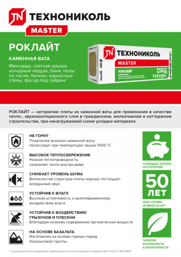 Утеплитель ТехноНИКОЛЬ Роклайт 1200х600х100 мм
