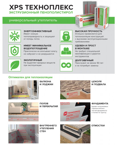 Пенополистирол ТехноНИКОЛЬ Техноплекс 1180х580х50 мм