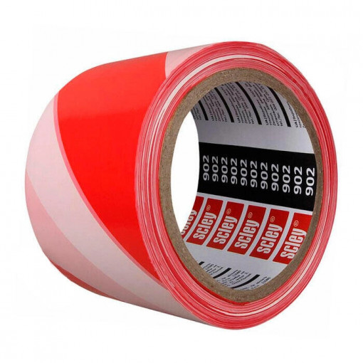 Лента сигнальная оградительная красно-белая 75 мм 100 м SCLEY (0370-020008)