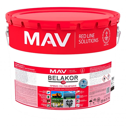 Грунт-эмаль MAV BELAKOR 15 красно-коричневый 10 л прямо по ржавчине 3 в 1