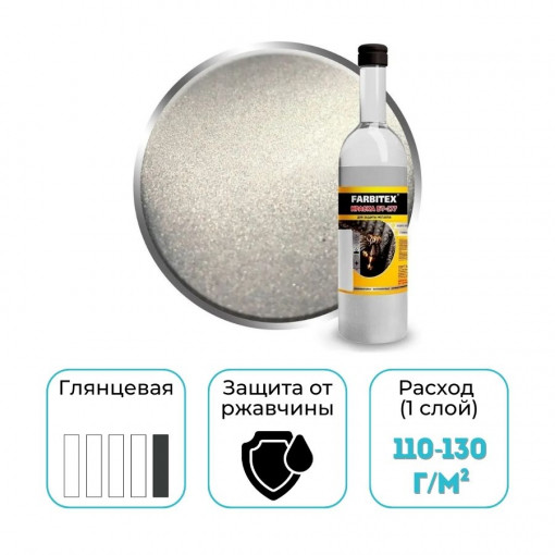 Краска алкидная FARBITEX Серебрянка БТ-177 по металлу, бетону 0,5 л