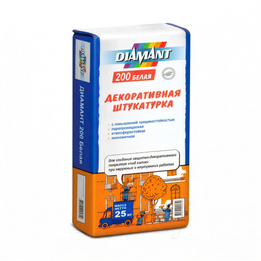 Декоративная штукатурка Диамант 200 Под валик белая 2 мм 25 кг