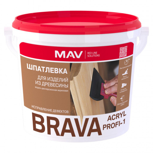 Шпатлевка MAV BRAVA ACRYL PROFI-1 белая 3 л для изделий из древесины