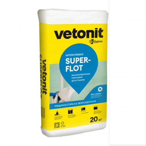 Шпаклевка гипсовая Ветонит (Гипрок) Суперфлот высокопрочная белая 20 кг
