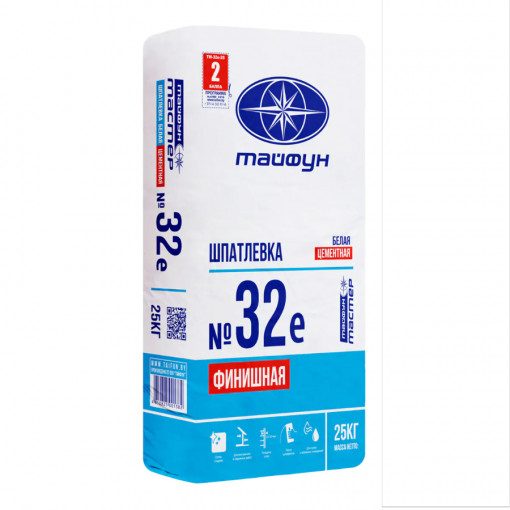 Шпатлевка цементная финишная Тайфун Мастер №32е белая 25 кг