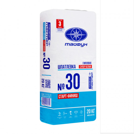 Шпатлевка гипсовая старт-финиш Тайфун Мастер №30 белая 20 кг