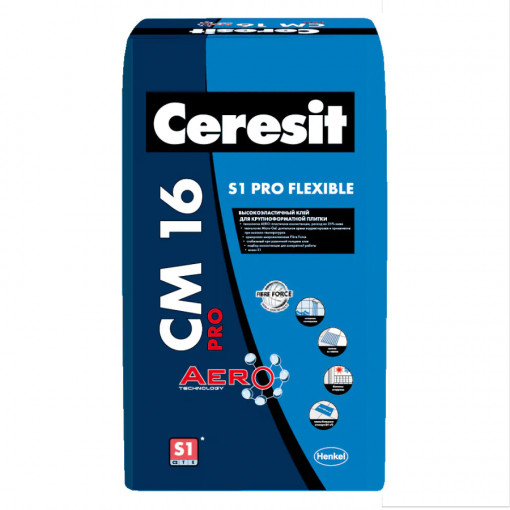 Клей для плитки высокоэластичный Ceresit CM 16 S1 PRO Flexible 20 кг