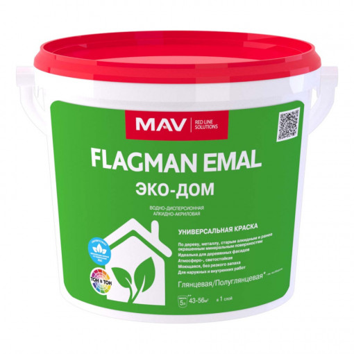 Краска MAV Flagman Emal Эко-дом база D полуглянцевая 5 л