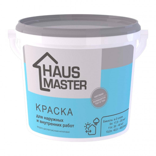 Краска акриловая вд MAV Haus Master универсальная белая матовая 5 л