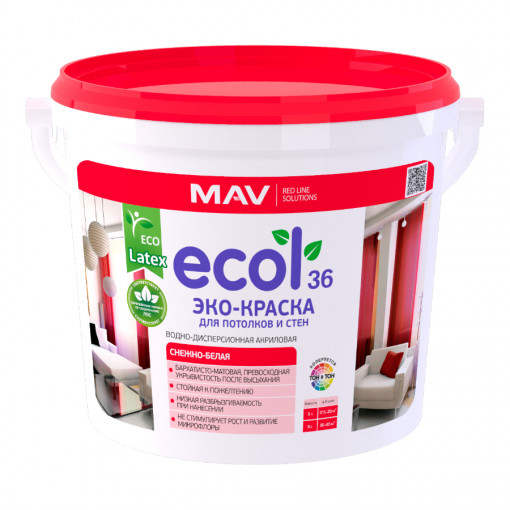 ЭКО-Краска MAV ECOL 36 для потолков и стен белая 1 л