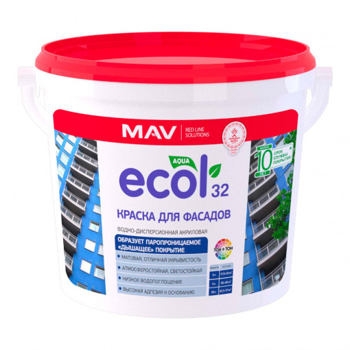 Краска акриловая вд фасадная МАВ ECOL 32 TR прозрачная 11 л