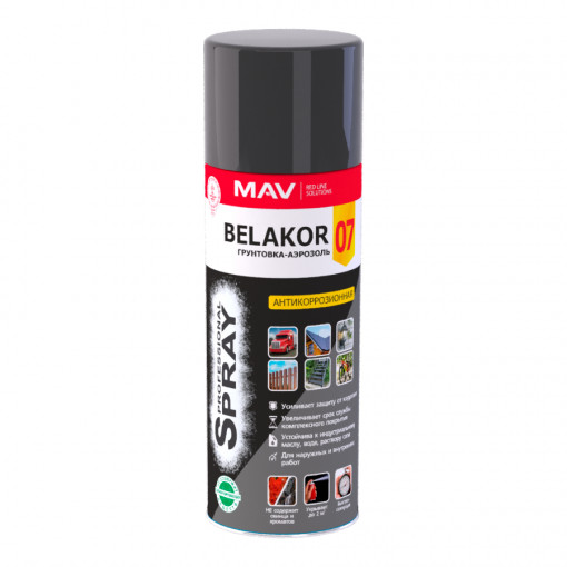 Грунтовка-аэрозоль BELAKOR 07 серая матовая 520 мл алкидная антикоррозионная