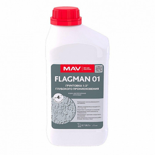 Грунтовка акриловая MAV FLAGMAN 01 глубокого проникновения бесцветная 1 л