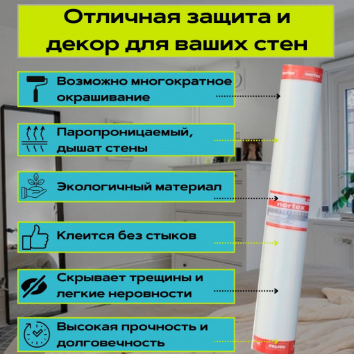 Малярный стеклохолст (паутинка) Nortex Profi 30 г/м2 50 м2 под покраску