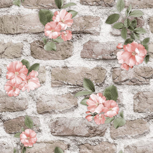 Обои бумажные водостойкие Вимала (Vimala) Адель 9042 флористика, кирпич 0.53 х 10 м