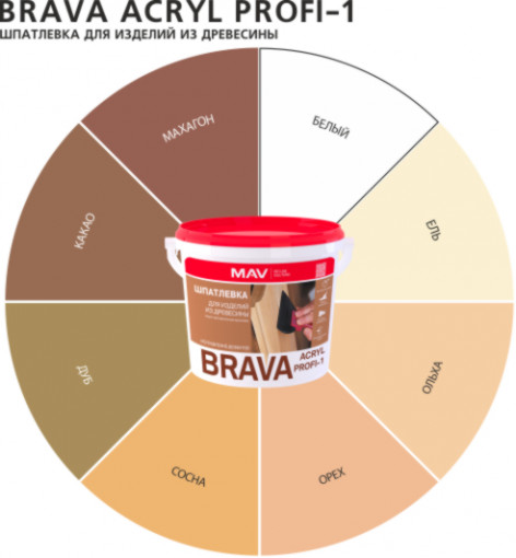 Шпатлевка MAV BRAVA ACRYL PROFI-1 белая 1 л для изделий из древесины