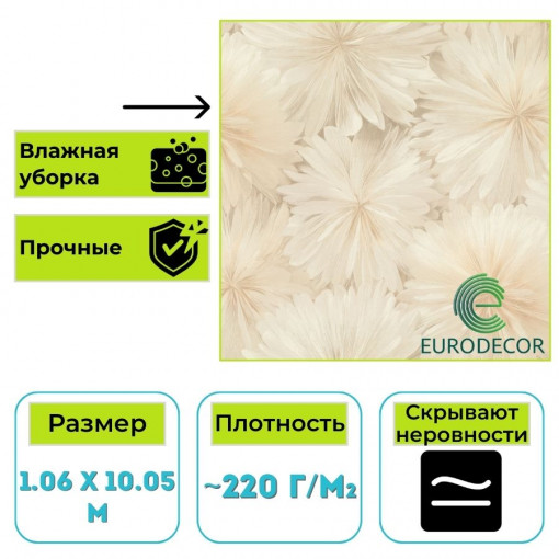 Обои виниловые Euro Decor 8090-01 Ornamy Florance флористика 1.06х10.05 м
