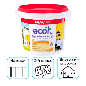 Краска акриловая вд MAV ECOL 33 универсальная белая матовая 11 л