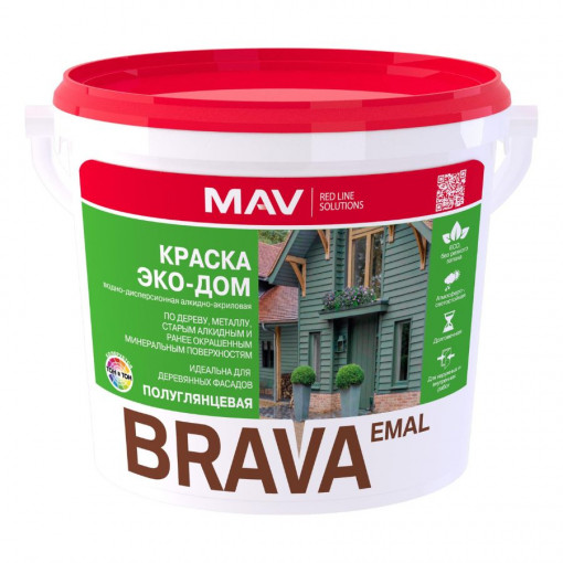 Краска MAV BRAVA ЭКО-ДОМ интерьерная, фасадная белая полуматовая 5 л