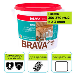 Лак акриловый для дерева MAV BRAVA ACRYL 43 полуглянцевый 3 л