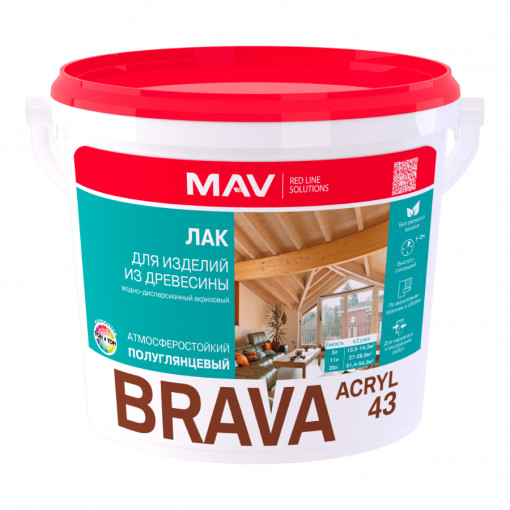 Лак акриловый для дерева MAV BRAVA ACRYL 43 полуглянцевый SP 5 л