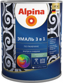 Эмаль Alpina по ржавчине 3 в 1 шелковисто-матовая красно-коричневая 0,75 л