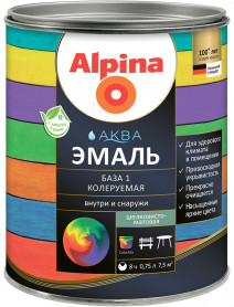 Эмаль Alpina АКВА шелковисто-матовая База 1 белая 0,9 л