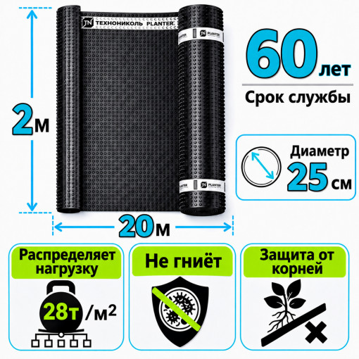 Мембрана ТехноНИКОЛЬ Planter (Плантер) Standard профилированная 2х20 м