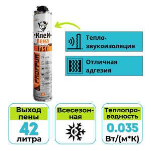 Клей-пена монтажная PROFPUR FAST профессиональная 750 мл
