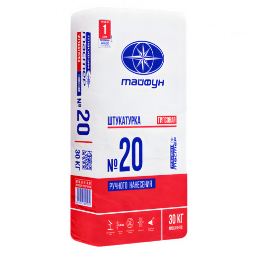 Штукатурка гипсовая Тайфун Мастер №20 ручного нанесения 30 кг