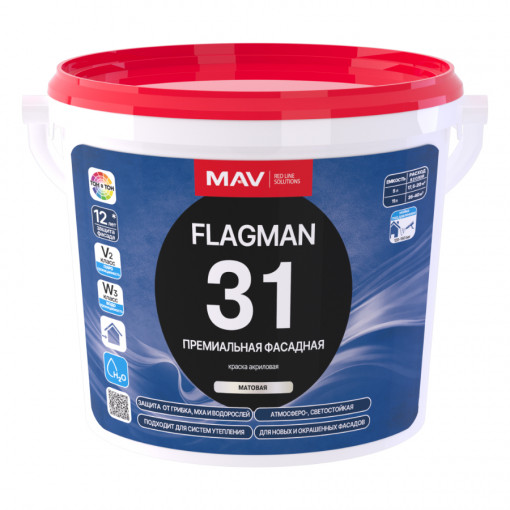 Краска MAV FLAGMAN 31 премиальная фасадная кремово-белая 5 л (RAL 9001)