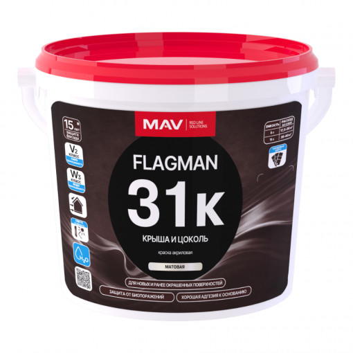 Краска MAV FLAGMAN 31к для крыши и цоколя вишня 11 л