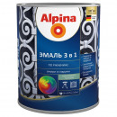 Эмаль Alpina по ржавчине 3 в 1 шелковисто-матовая синяя 0,75 л