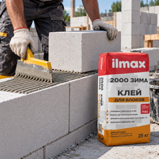 Клей для блоков ilmax 2000 зима 25 кг