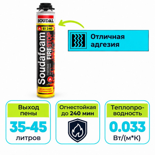 Пена монтажная профессиональная огнестойкая Soudal Soudafoam FR 750 мл