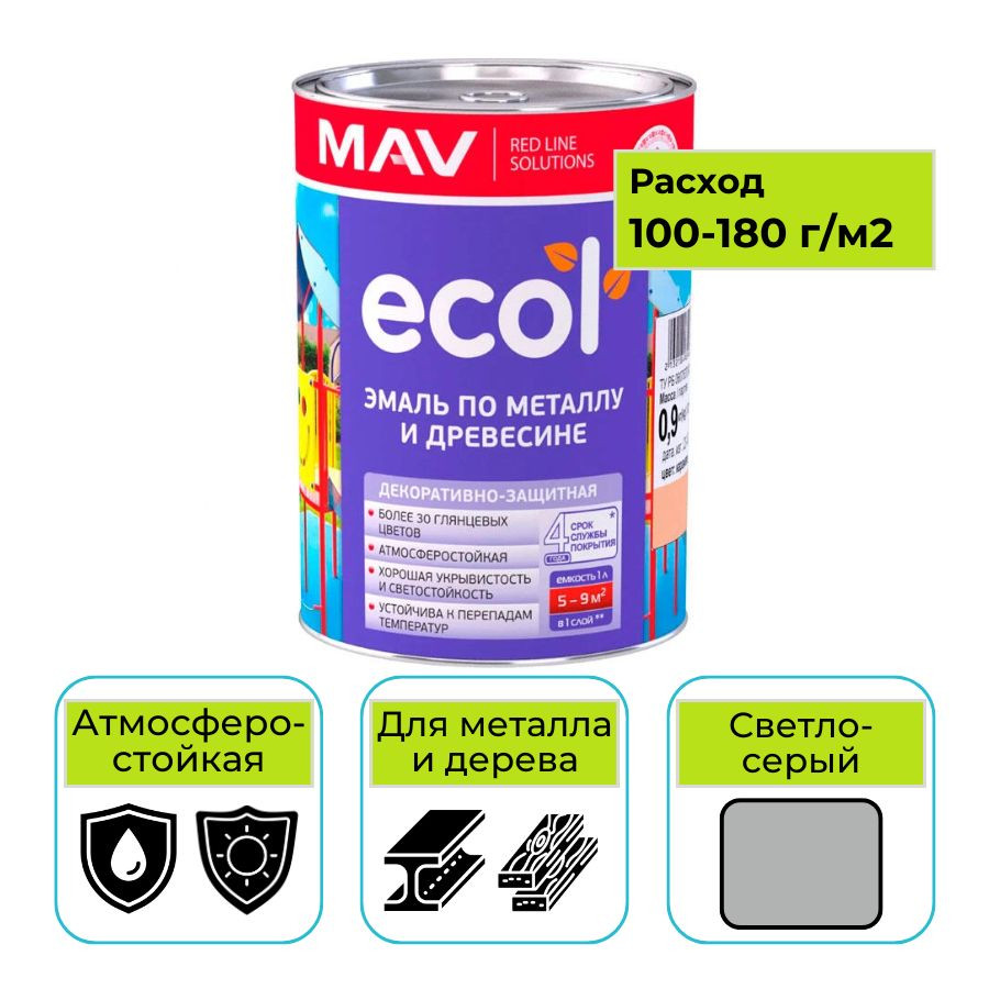 Эмаль ПФ-115 ECOL MAV светло-серый 1 л