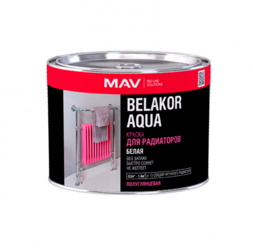 Краска MAV Belakor Aqua для радиаторов белая полуглянцевая 1 л