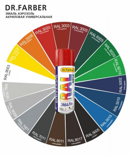 Эмаль-аэрозоль Dr. Farber акриловая универсальная RAL 3020 транспортный красный глянцевая 520 мл