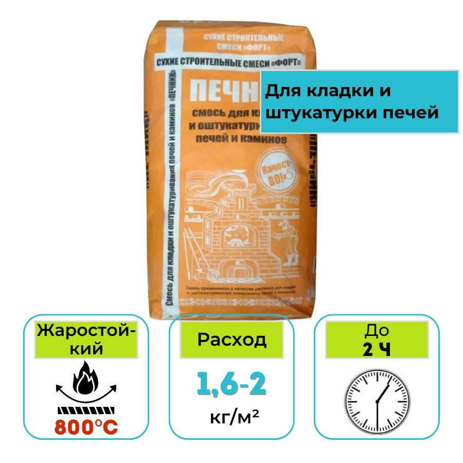 Кладочно-штукатурная смесь для печей Печник Форт-Макси 10 кг