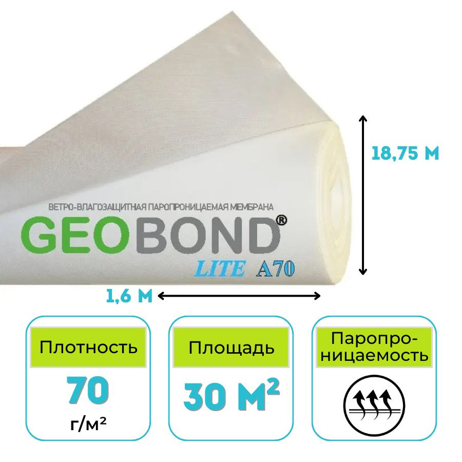 Ветро-влагозащитная паропроницаемая мембрана Geobond Lite A 70 30 м2