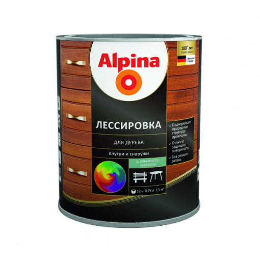 Состав защитный Alpina Лессировка для дерева 0,75 л