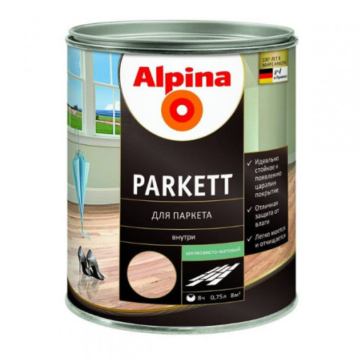 Лак для паркета Alpina Parkett прозрачный шелковисто-матовый 0,75 л