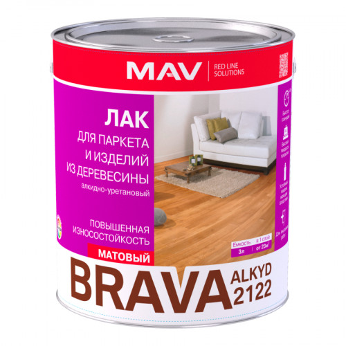 Лак MAV BRAVA ALKYD 2122 матовый прозрачный 3 л