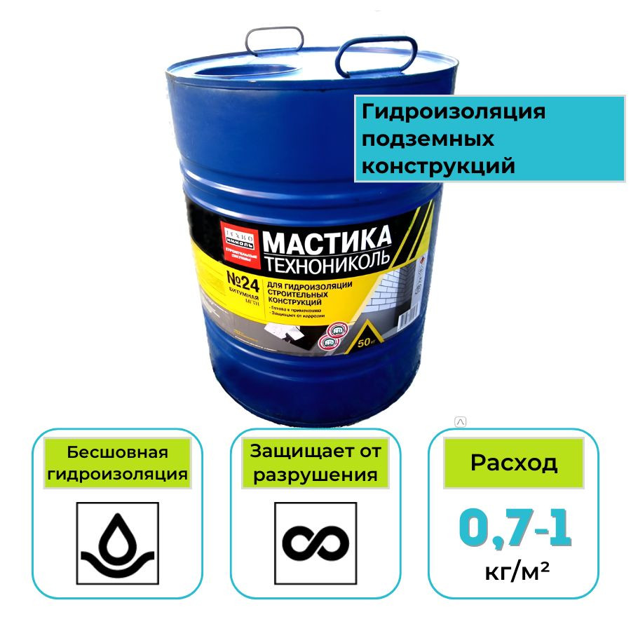 Мастика гидроизоляционная ТехноНИКОЛЬ №24 МГТН 50 кг