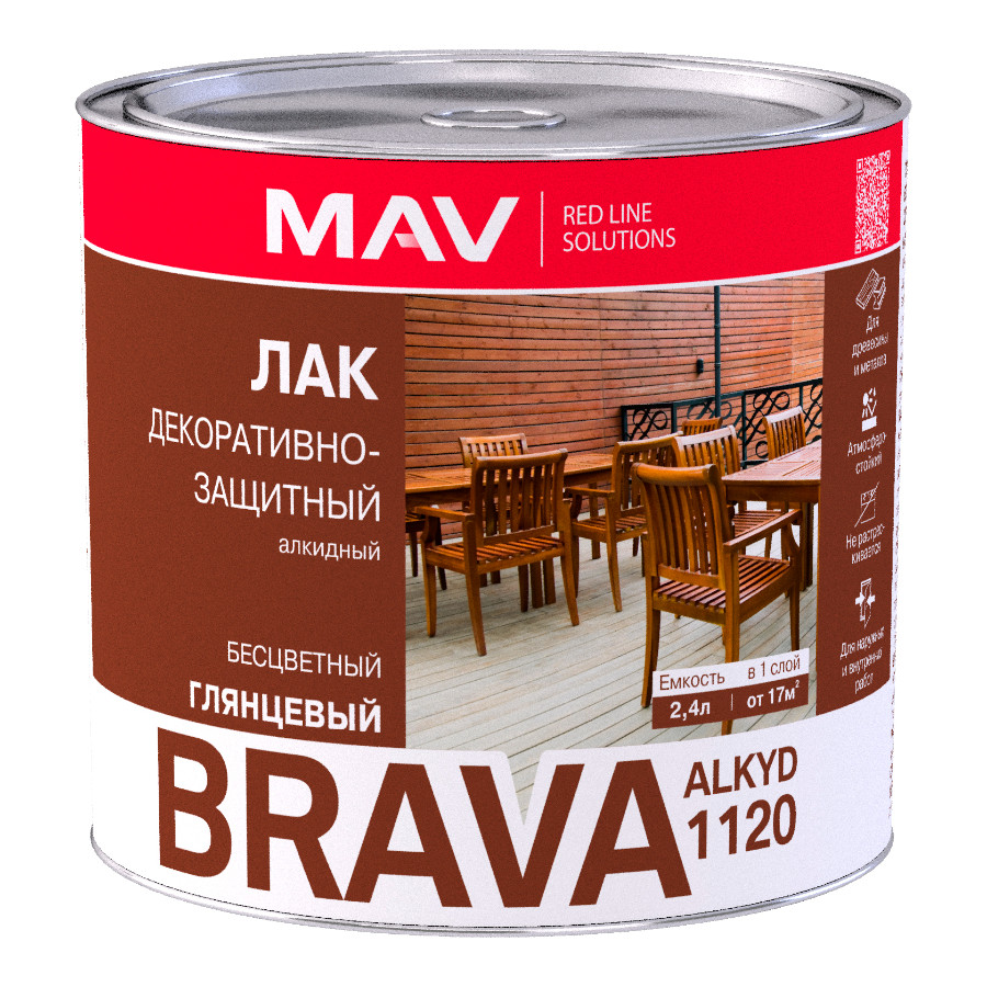 Лак алкидный MAV Brava Alkyd 1120 бесцветный глянцевый 2,4 л