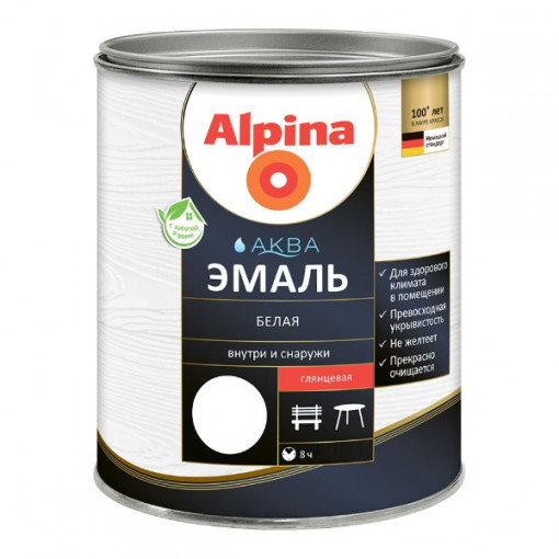 Эмаль Alpina АКВА белая глянцевая 0,9 л