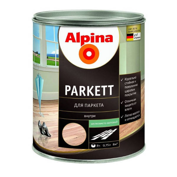 Лак для паркета Alpina Parkett прозрачный шелковисто-матовый 0,75 л